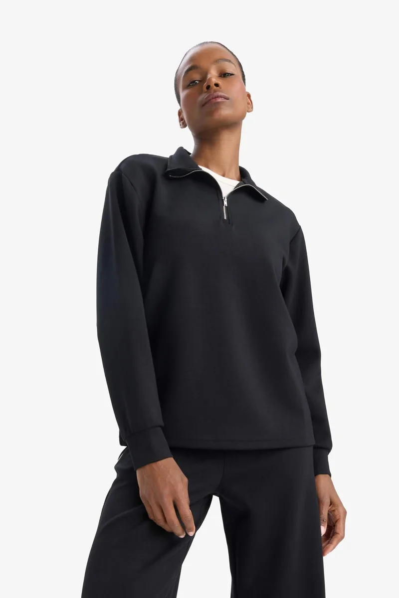 Defacto  DeFactoFit Oversize Fit Half Zipper Stand Collar Modal Sports Sweatshirt for Women | Best Price UAE