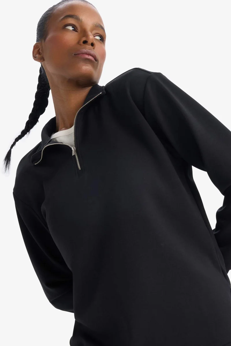 ديفاكتو DeFactoFit Oversize Fit Half Zipper Stand Collar Modal Sports Sweatshirt