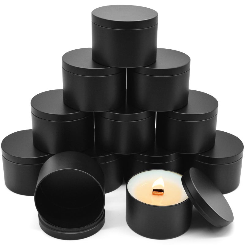 YJHSS Candle Tins 12oz, 12-Pack Premium Matte Full Black 12 OZ Metal Candle Jars with Lids for Making Candles, Bulk Empty Candle Containers for Small Business - Black - Image 1