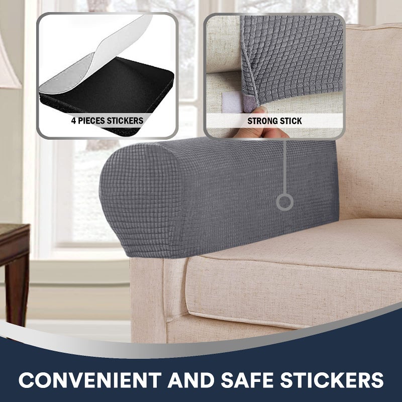 L.VICTEX Stretch Sofa Armrest Covers Spandex Jacquard Arm Covers For Chairs And Sofas Anti-Slip Couch Armrest Covers With Sticker Furniture Armrest Protector For Sofa Couch Chair Recliner  Set Of 2  Grey - Image 5