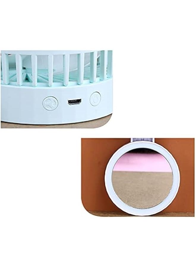 Generic 1 PCS USB Charging Cosmetic Mirror With Light Small Fan Folding Pocket Small Fan Hanging Neck Desktop Handheld Fan (pink)  - Image 3