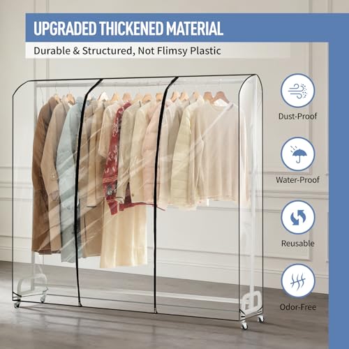 Moucas Clear Garment Rack Cover 71" L x 20" W x 60" H, Clothes Rack Cover with Reinforced Double Zippers, Waterproof PEVA Dustproof Protection – Cover Only, Rack Not Included - Image 3