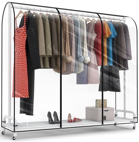 Moucas Clear Garment Rack Cover 71" L x 20" W x 60" H, Clothes Rack Cover with Reinforced Double Zippers, Waterproof PEVA Dustproof Protection – Cover Only, Rack Not Included - Image 1
