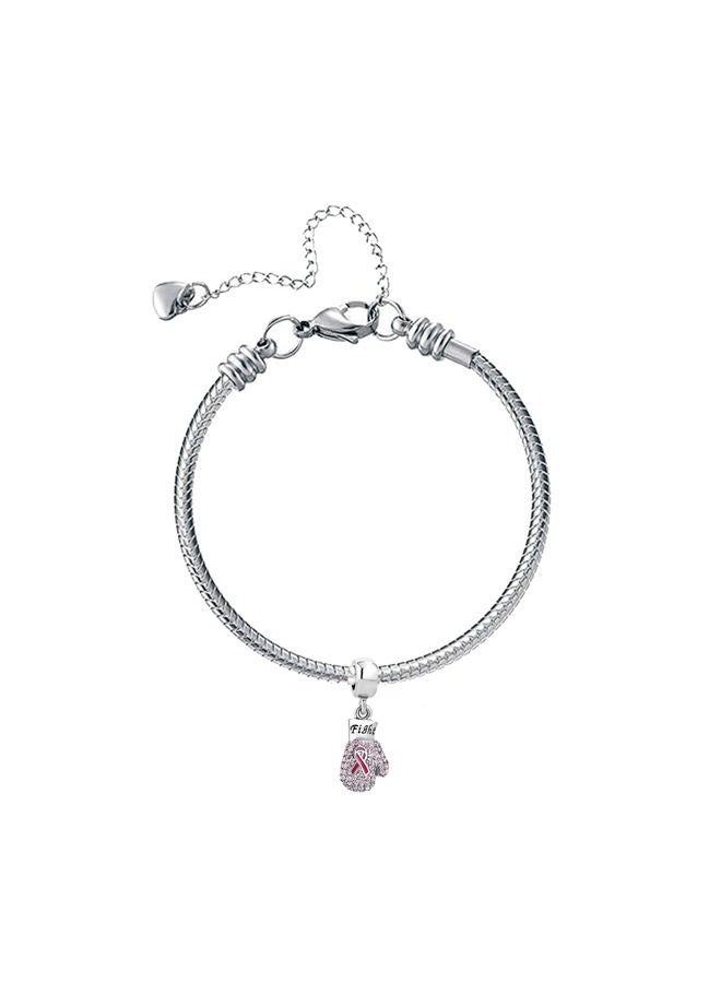 KunBead Women Girls Fight Breast Cancer Boxing Gloves Dangle Charm Compatible with Pandora Bracelets, Copper, glass - Image 2