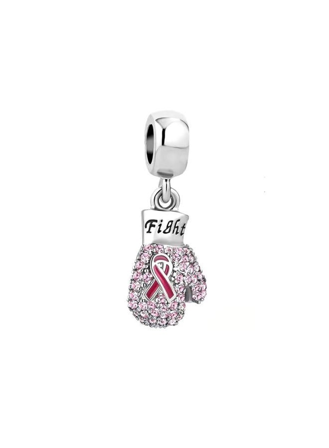 KunBead Women Girls Fight Breast Cancer Boxing Gloves Dangle Charm Compatible with Pandora Bracelets, Copper, glass - Image 1