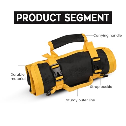 GIGAWATTS Household Tool Bag Roll Up with Pockets Heavy Duty Buckles Multipurpose Tools Organizer Durable Storage Kit for Professional Home Electrician Technician Plumber (Pack of 1, Yellow & Black) - Image 2