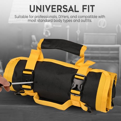 GIGAWATTS Household Tool Bag Roll Up with Pockets Heavy Duty Buckles Multipurpose Tools Organizer Durable Storage Kit for Professional Home Electrician Technician Plumber (Pack of 1, Yellow & Black) - Image 4