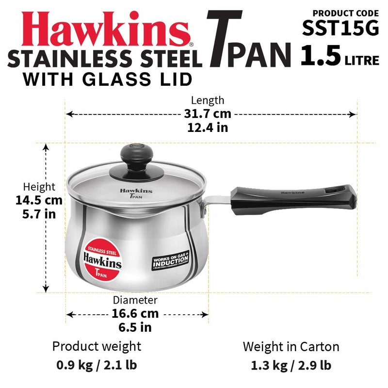 Hawkins Stainless Steel Tpan 1.5L with Glass lid - Image 3