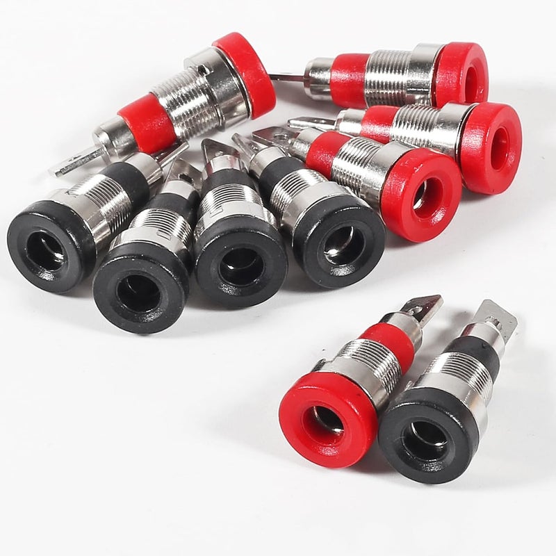 UMLIFE 10Pcs Black and Red 4mm Banana Jack Socket Female Adapter Panel Mount Binding Post for 4mm Banana Plug Connectors5Black 5 Red - Image 1