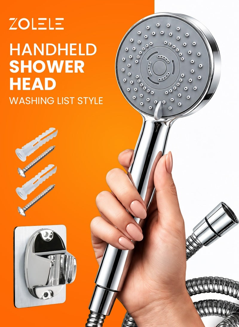 ZOLELE Italian Design Hand Shower Set with Chrome Finish, Stainless Steel Hose & ABS Wall Holder - Image 1