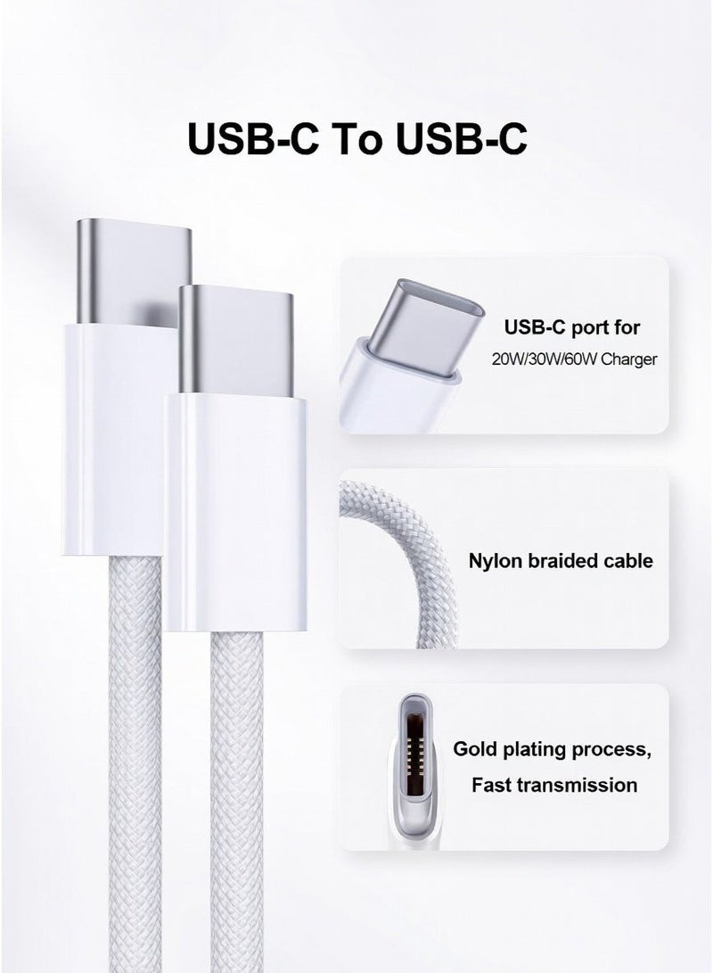 JOHN PAULS USB C to USB C 2 Meter Fast Charging Cable Nylon Braided Type C Charger Cord with High Speed Data Transfer Compatible with iPhone 15, 16 and 17 Samsung Galaxy, iPad, MacBook & USB-C Devices Supports 20W 30W 35W 45W 60W 80W 100W Adapter - Image 1