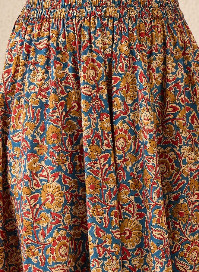 WineRed Floral Printed Maxi Flared Skirt in Pure Cotton - Image 5