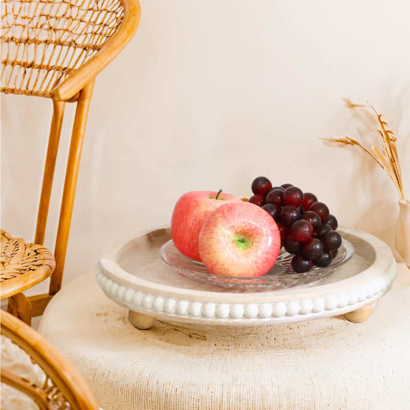 EupHHonycs 12 Inch White Wood Beaded Decorative Tray for Coffee Table, Kitchen, Dining Table, Entryway - Rustic Wedding Decoration Tray for Holidays, Farmhouse Centerpiece Decor Tray - Image 5