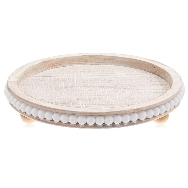 EupHHonycs 12 Inch White Wood Beaded Decorative Tray for Coffee Table, Kitchen, Dining Table, Entryway - Rustic Wedding Decoration Tray for Holidays, Farmhouse Centerpiece Decor Tray - Image 1