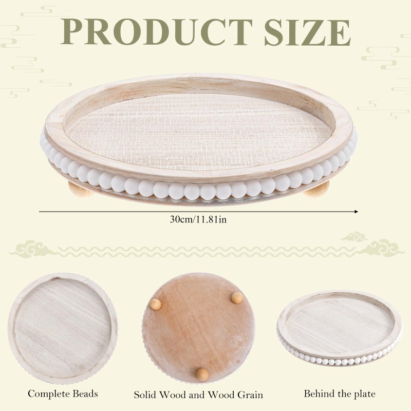 EupHHonycs 12 Inch White Wood Beaded Decorative Tray for Coffee Table, Kitchen, Dining Table, Entryway - Rustic Wedding Decoration Tray for Holidays, Farmhouse Centerpiece Decor Tray - Image 2