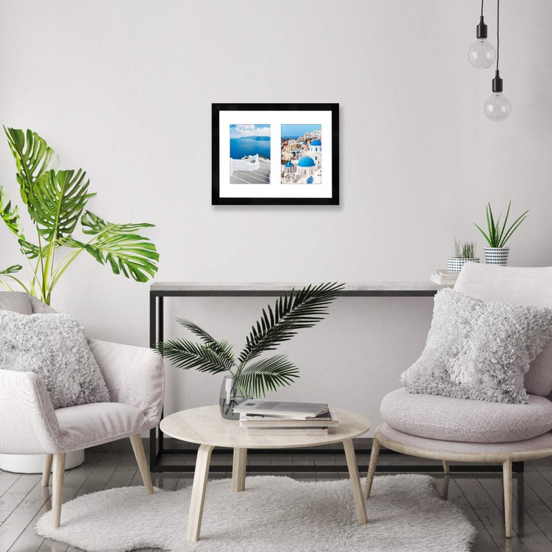 Americanflat إطار صور مزدوج أمريكان فلات 5x7 مع زجاج مقاوم للكسر - يناسب صورتين 5x7 أو يمكن استخدامه كإطار صورة واحد 11x14 - مجموعة توقيع - إطارات كولاج لعرض الجدران - أسود - Image 3