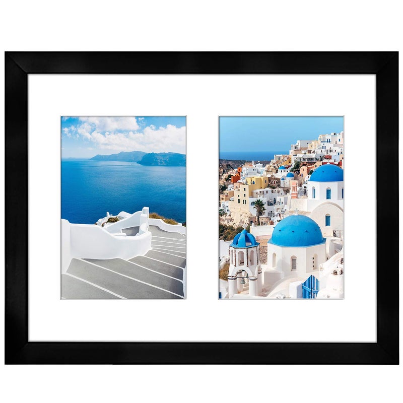 Americanflat إطار صور مزدوج أمريكان فلات 5x7 مع زجاج مقاوم للكسر - يناسب صورتين 5x7 أو يمكن استخدامه كإطار صورة واحد 11x14 - مجموعة توقيع - إطارات كولاج لعرض الجدران - أسود - Image 1