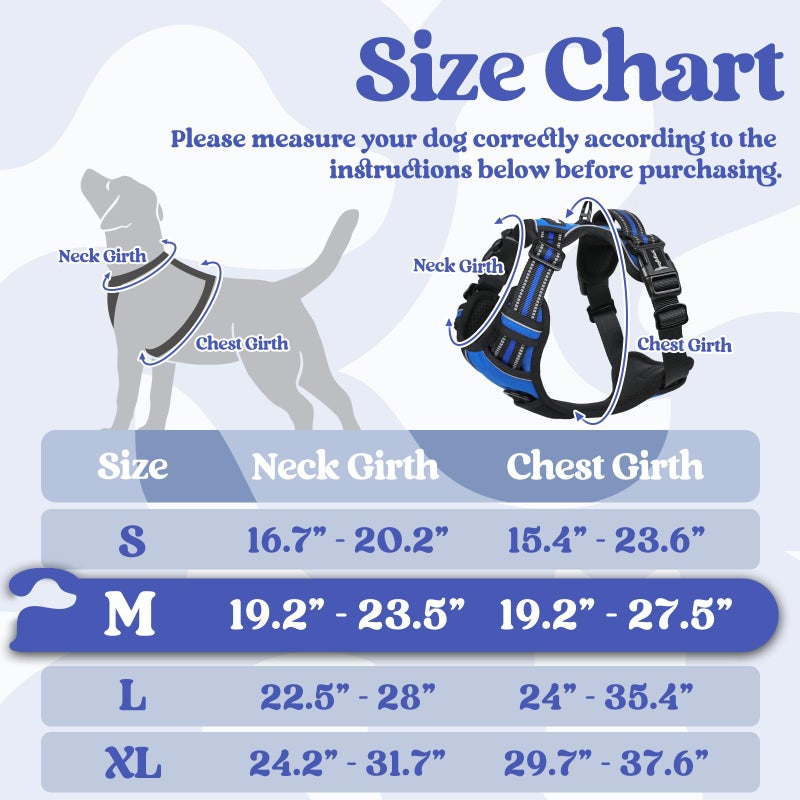 rabbitgoo Dog Harness Medium Sized, No Pull Pet Harness with 3 Buckles, Adjustable Soft Padded Vest with Control Handle, Walking Reflective Pet Vest for Medium Dogs, Blue, M - Image 2