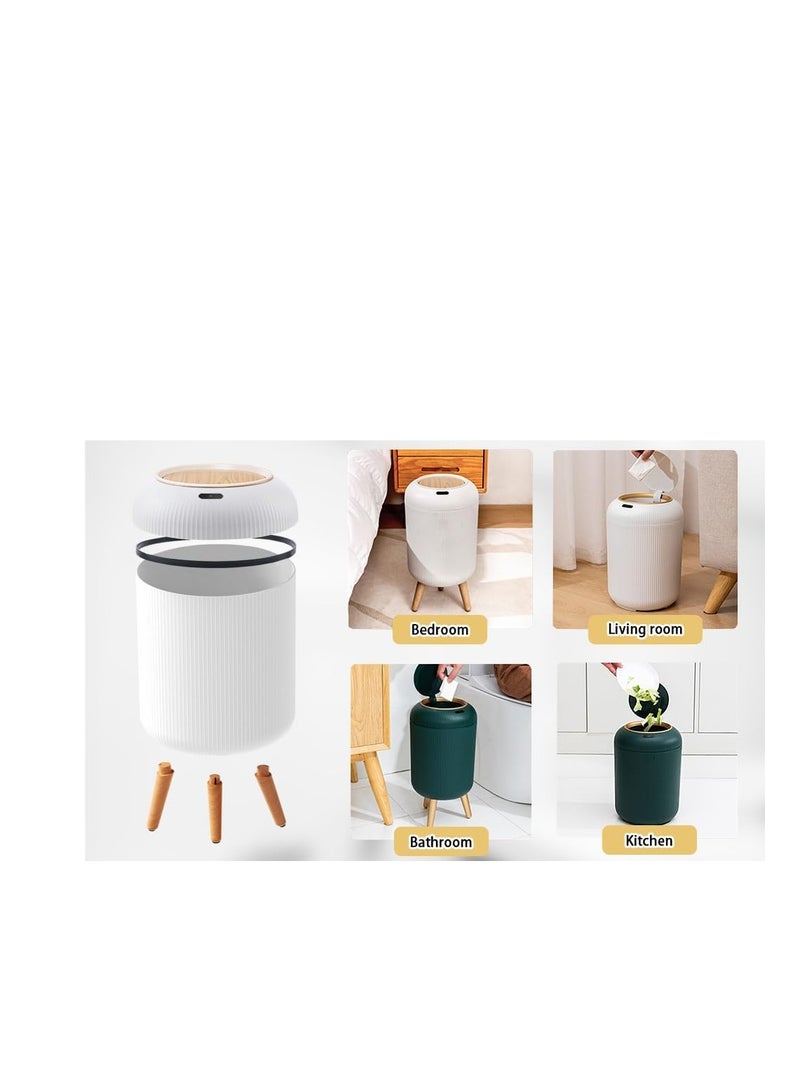 Trash Can with Touch Lid and Wooden Legs - Stylish and Suitable for All Rooms F (Olive) - Image 3