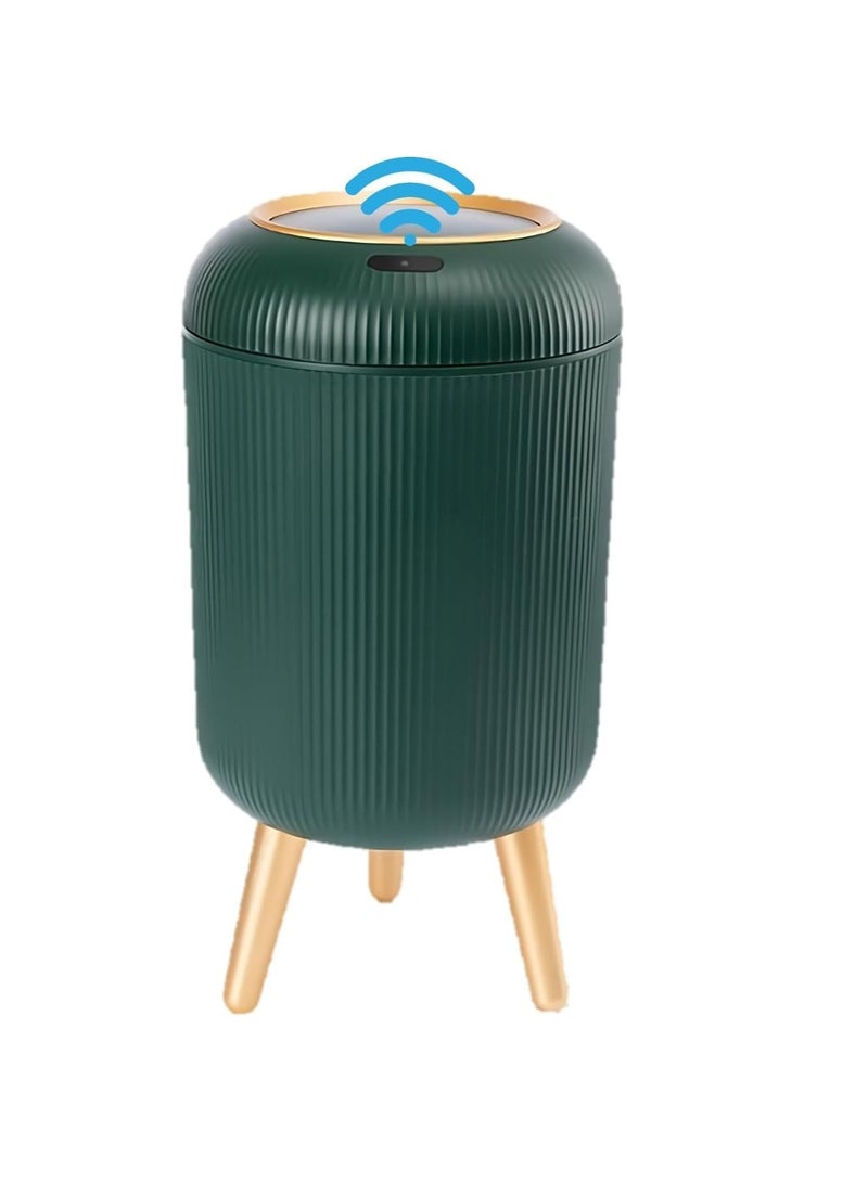 Trash Can with Touch Lid and Wooden Legs - Stylish and Suitable for All Rooms F (Olive) - Image 2
