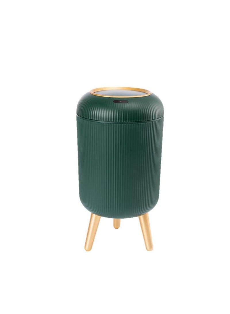 Trash Can with Touch Lid and Wooden Legs - Stylish and Suitable for All Rooms F (Olive) - Image 1