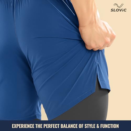 SLOVIC Running Shorts for Men Stylish [Large] | 2 in 1 Double Layer Shorts | Lightweight & Breathable Gym Shorts for Men Workout | Ideal for Running, Gym & Sports Blue - Image 5