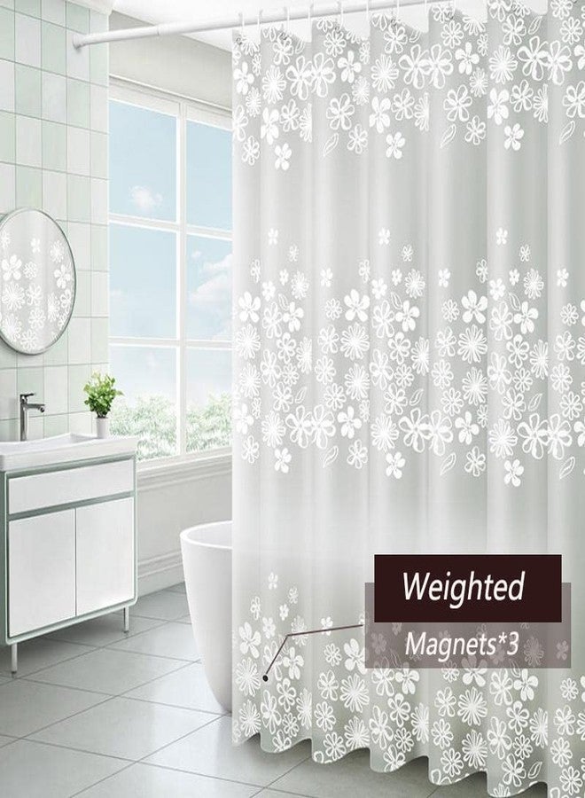TIKABC Shower Curtain Liner, 4G PEVA Shower Liner, Plastic Waterproof Shower Curtains, with Grommet Holes and 3 Magnetic Weights(White Flower) - Image 3