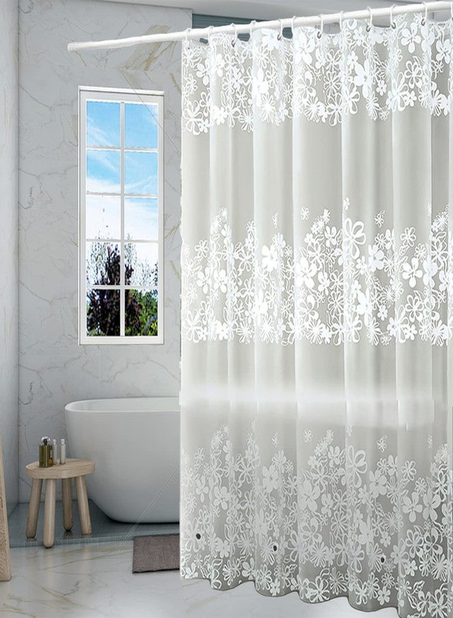 TIKABC Shower Curtain Liner, 4G PEVA Shower Liner, Plastic Waterproof Shower Curtains, with Grommet Holes and 3 Magnetic Weights(White Flower) - Image 1