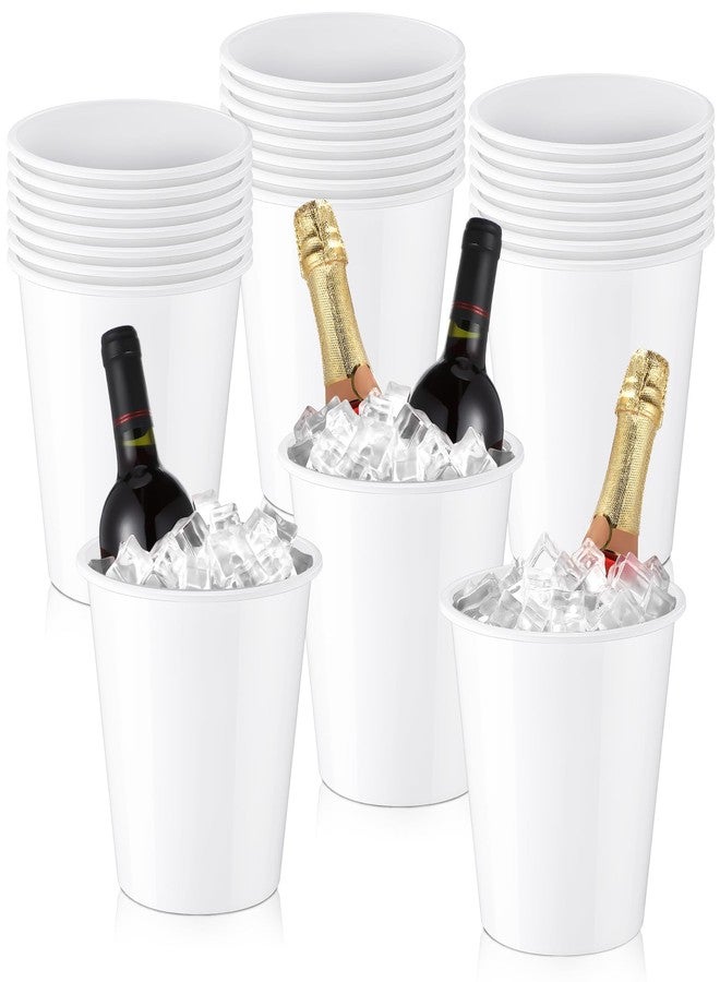 Layhit 24 Packs Plastic Ice Buckets for Parties White Wine Bucket Portable Ice Holder for Party Disposable Wine Cooler for Wedding Party Beverage Champagne Soda and Beer - Image 1