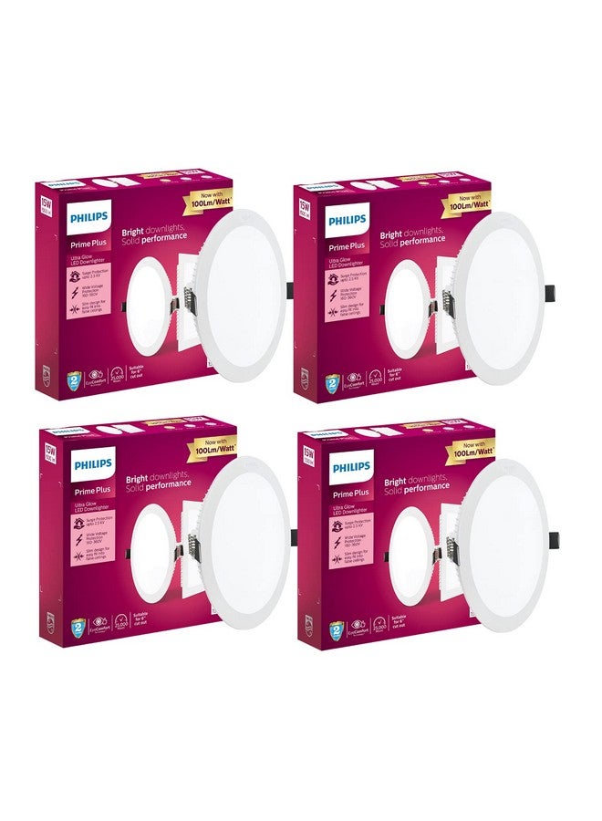 Philips PHILIPS 15W Round AP Plus UltraGlow LED DL Recessed LED Panel Ceiling Light (Pack of 4,Warm White)  - Image 1