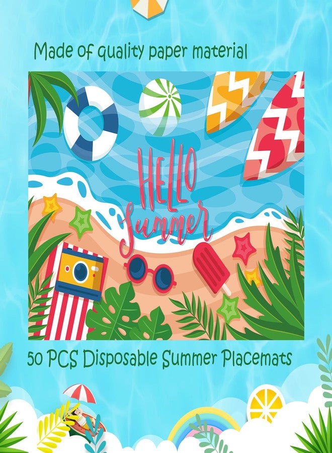 Lucleag 50 PCS Hello Summer Paper Place Mats, Disposable Hello Summer Theme Placemats Decorative Beach Table Placemats for Summertime Dinner Table Birthday Party Decoration, 13.8 x 9.8 in - Image 3