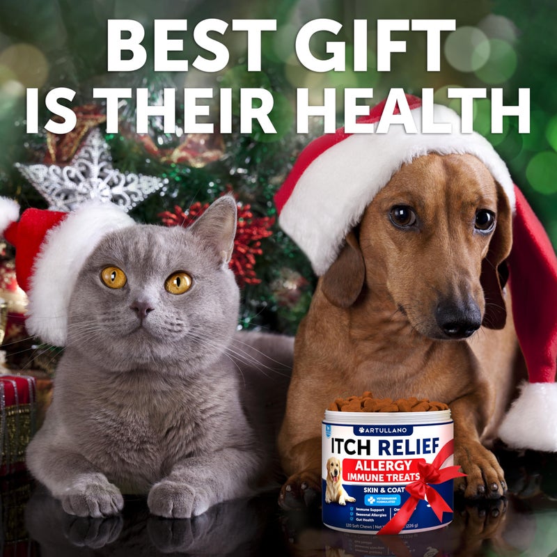 Artullano Dog Allergy Relief Chews - Itching Skin Relief for Dogs - Fish Oil - Omega 3 - Seasonal Allergies Pills - Skin & Coat, Anti Itch,Hot Spots Treatment - Canine Immune Health Supplement - 120 Soft Treats - Image 2