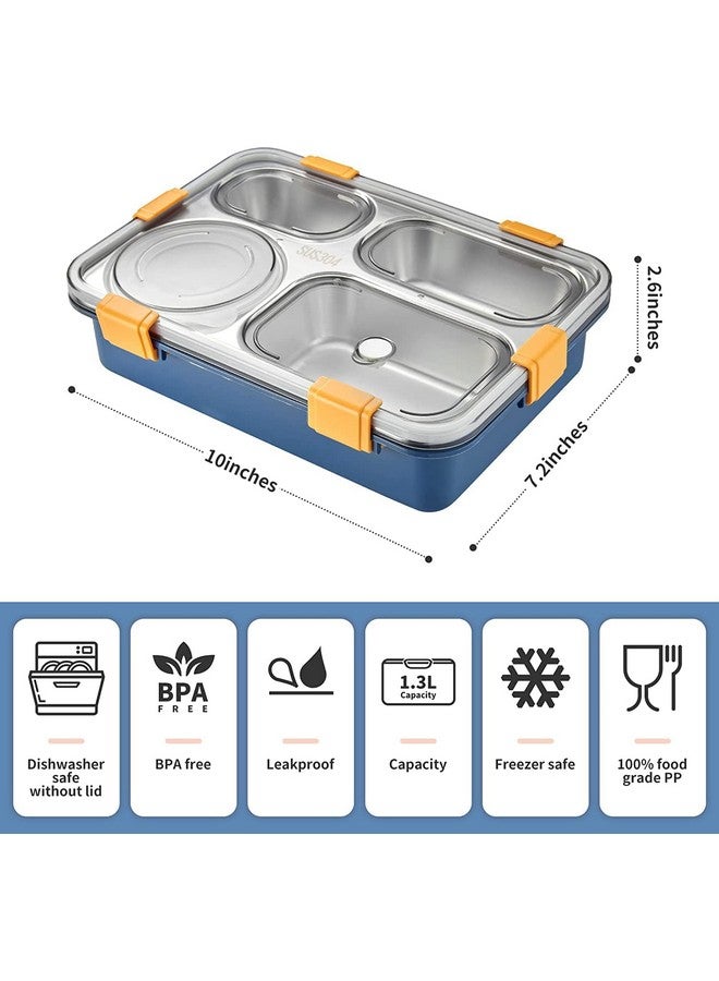 Brand Conquer Lunch Box 3 Compartment Leak-Proof BPA Free Stainless Steel for School, Lunch Box for School & Office with a Fork, a Spoon and a Pair of Chopsticks (Blue, 4 Compartment), 900 Liters - Image 3