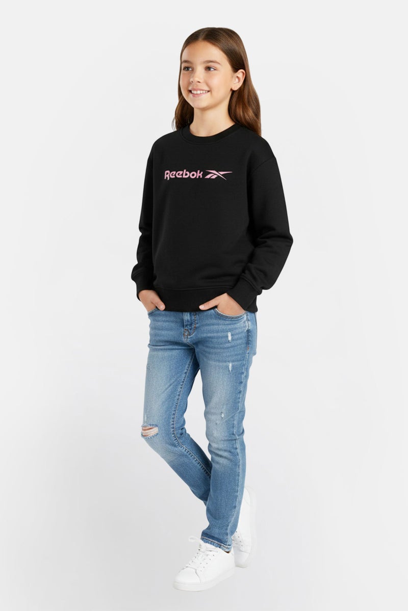 Reebok Kids Girl Sportswear Fit Long Sleeve Outdoor Sweatshirt, Black - Image 1