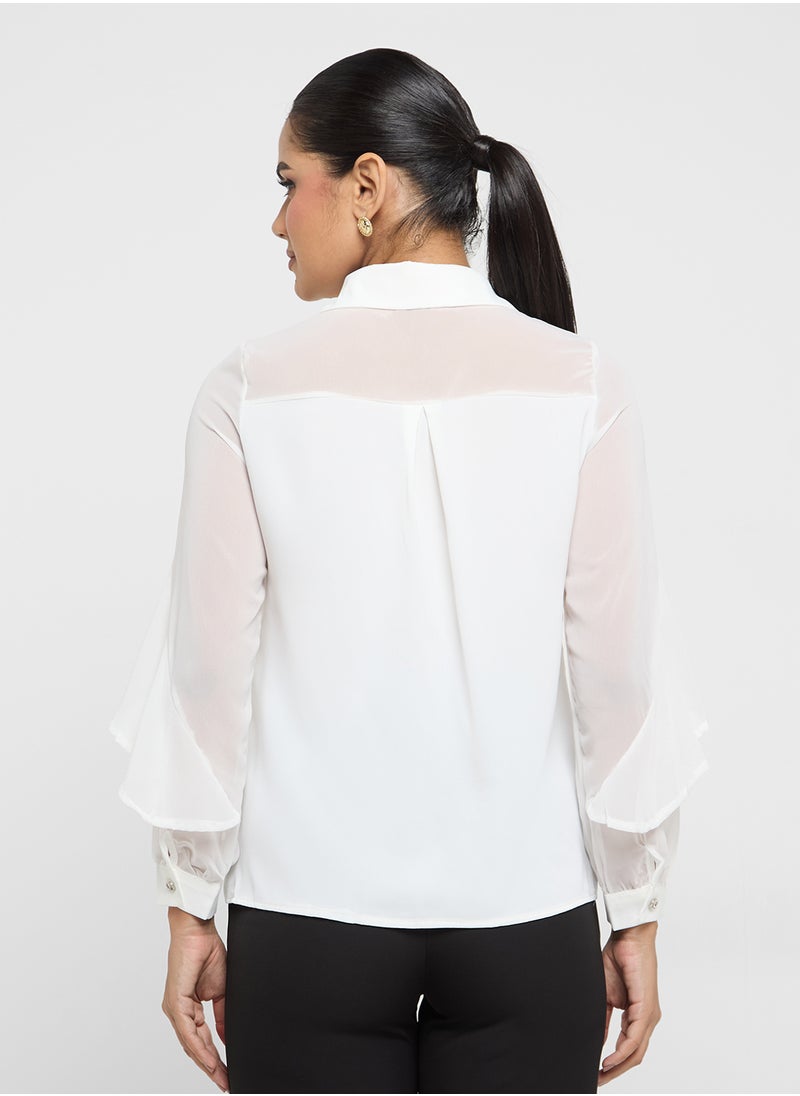 ELLA - Ruffle Detail Button Down Top - Image 1