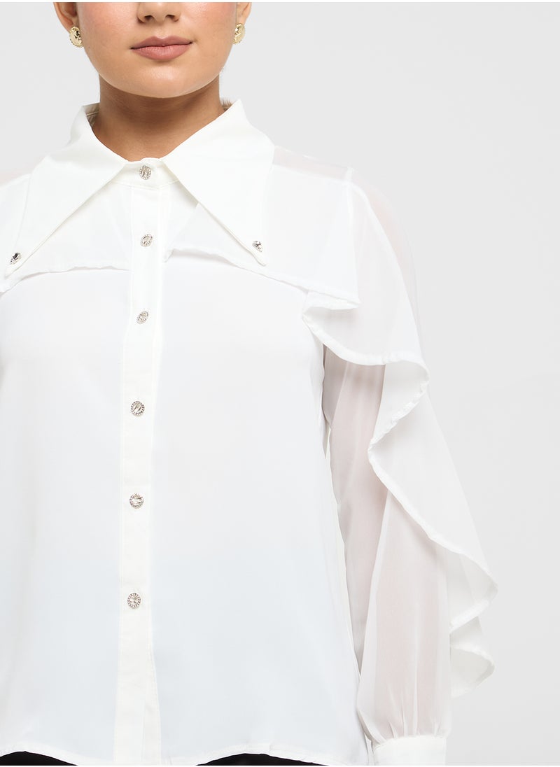 ELLA - Ruffle Detail Button Down Top - Image 1