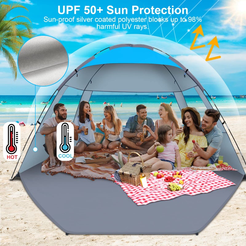 Gorich Beach Tent Sun Shelter for 3/4/6/8/10 Person with UPF 50ï¼‹ UV Protection, Lightweight & Easy Setup Beach Shade Canopy, Portable Beach Shade Tent Beach Cabana - Image 3