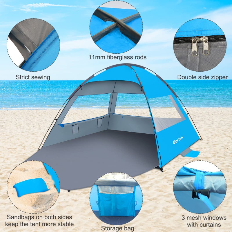 Gorich Beach Tent Sun Shelter for 3/4/6/8/10 Person with UPF 50ï¼‹ UV Protection, Lightweight & Easy Setup Beach Shade Canopy, Portable Beach Shade Tent Beach Cabana - Image 5