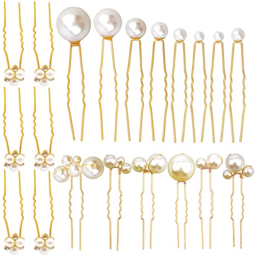 Messen 30 Pieces Wedding Pearl Hair Pins for Brides Bridal, Elegant Pearl Rhinestones Hair Pins Updos Hair Piece Hair Accessories for Brides Bridesmaid Women (Gold) - Image 1