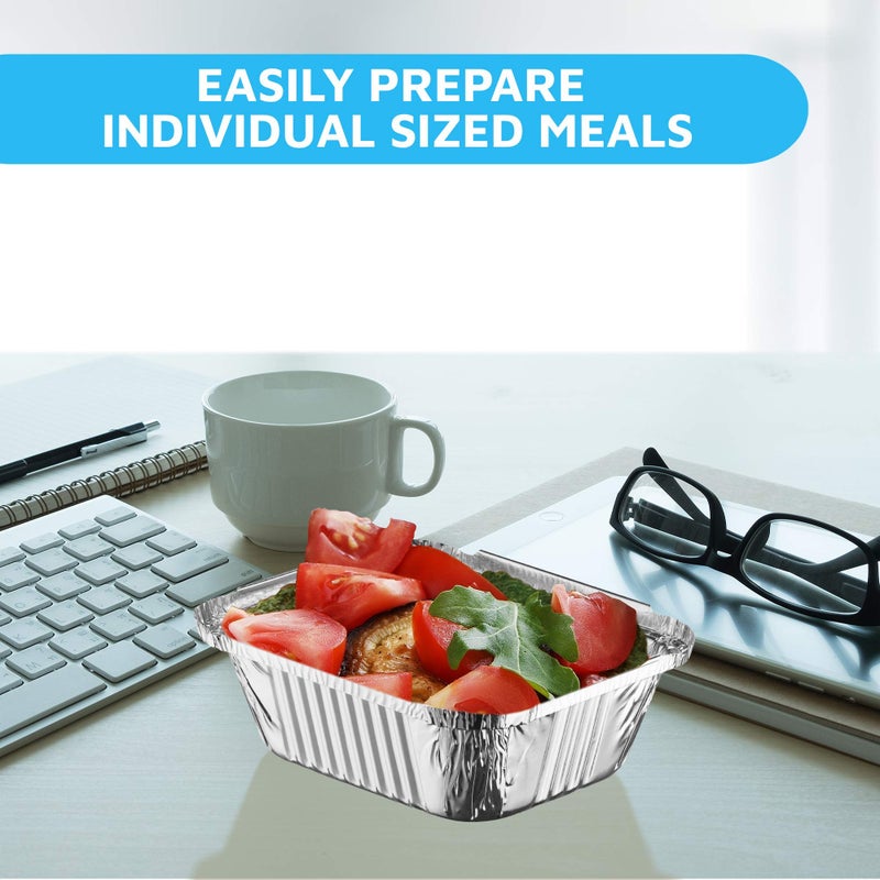 MontoPack Disposable Takeout Pans with Clear Lids | 1lb Capacity Aluminum Foil Food Containers with Strong Seal for Freshness & Spill Resistance | Eco-Friendly & Recyclable | 50-Pack of 5x4â€ Drip Pan - Image 4