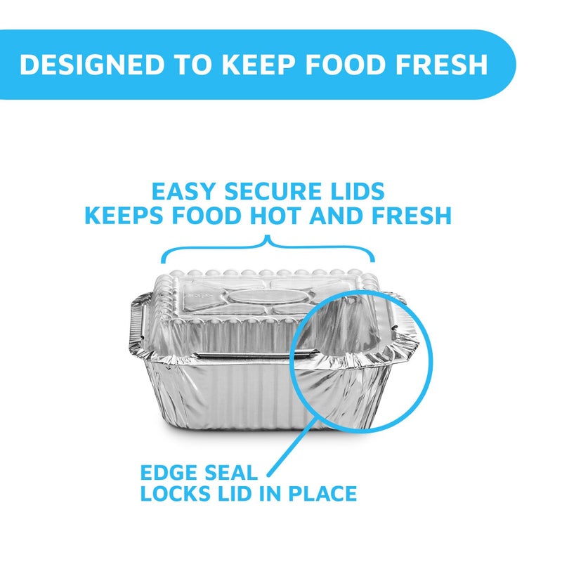 MontoPack Disposable Takeout Pans with Clear Lids | 1lb Capacity Aluminum Foil Food Containers with Strong Seal for Freshness & Spill Resistance | Eco-Friendly & Recyclable | 50-Pack of 5x4â€ Drip Pan - Image 5