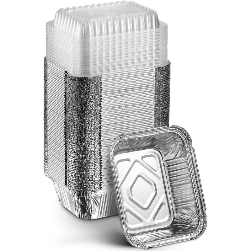 MontoPack Disposable Takeout Pans with Clear Lids | 1lb Capacity Aluminum Foil Food Containers with Strong Seal for Freshness & Spill Resistance | Eco-Friendly & Recyclable | 50-Pack of 5x4â€ Drip Pan - Image 1