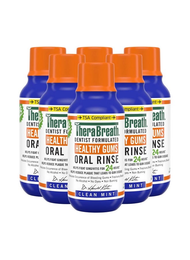 TheraBreath Healthy Gums Periodontist Formulated 24-Hour Oral Rinse, Clean Mint, 3 Ounce (Pack Of 6)  - Image 1