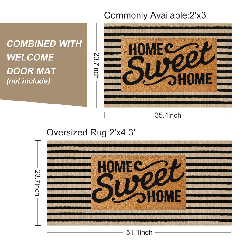 LEEVAN Collive Black and Tan Striped Outdoor Rug  2 x 3 Small Cotton Front Porch Rug Washable Front Door Mat Outside Entrance  Woven Reversible Welcome Mat Modern Outdoor Entry Layering Rug for Bathroom - Image 2