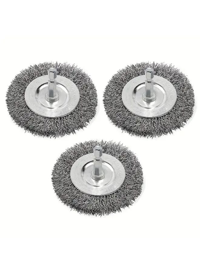 3 Piece Hex Shank Steel Wire T Brush 6 35x65mm Rust Removal Paint Cleaning - Image 2