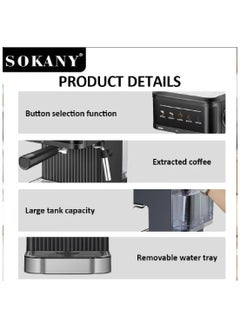 sokany All-In-One Coffee Maker to make Espresso, Cappuccino & Latte with 20 Bar Steam Pressure Pump, Sviwel Steam Jet to Froth Milk and Keep Warm Tray 1.8L Water Tank 850W - SK-04025  - Image 3