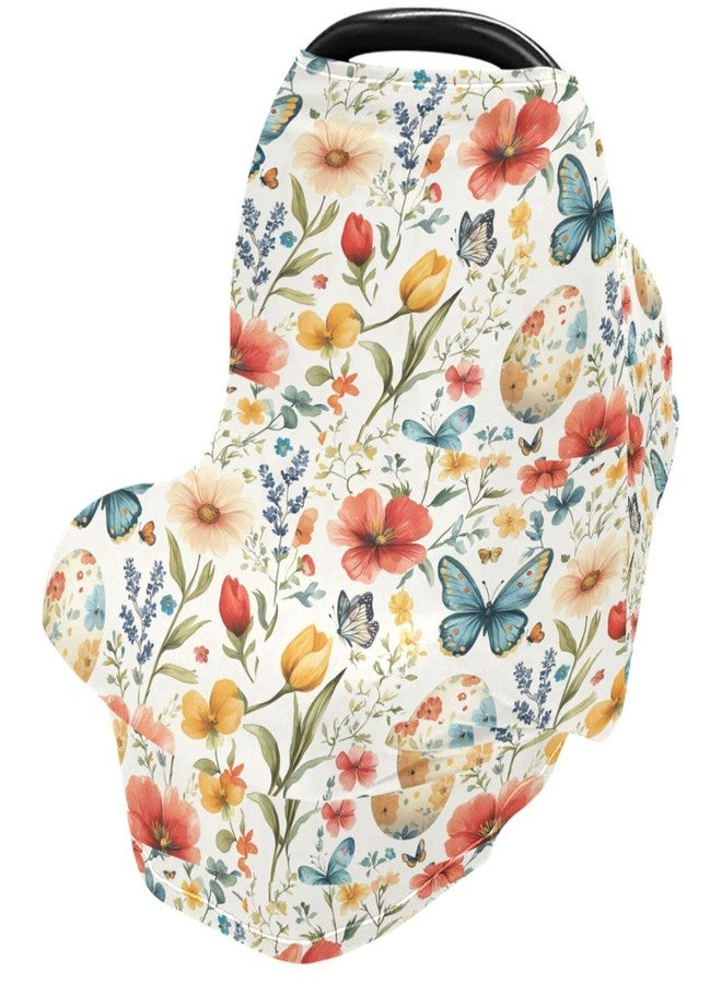 Pigsaly Watercolor Butterfly Spring Flowers Baby Car Seat Covers Cute Wildflowers Carseat Canopy Soft Infant Stroller Cover Nursing Breastfeeding Covers for Girls Boys Newborn Fit Summer Spring Autumn - Image 2