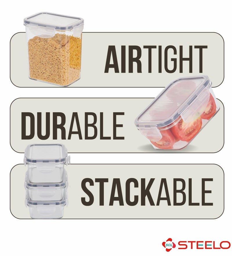 SCL Steelo Steelo Sofresh Plastic Container Set Kitchen Organiser Air Tight Safe US FDA Approved PET Food Grade Heavy Duty Material, BPA Free (Clear,300mlx2,500mlx2,900mlx1,1400mlx1,Pack of 6) - Image 5