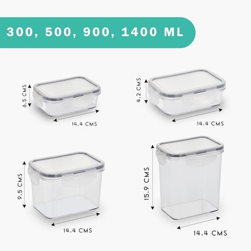 SCL Steelo Steelo Sofresh Plastic Container Set Kitchen Organiser Air Tight Safe US FDA Approved PET Food Grade Heavy Duty Material, BPA Free (Clear,300mlx2,500mlx2,900mlx1,1400mlx1,Pack of 6) - Image 3