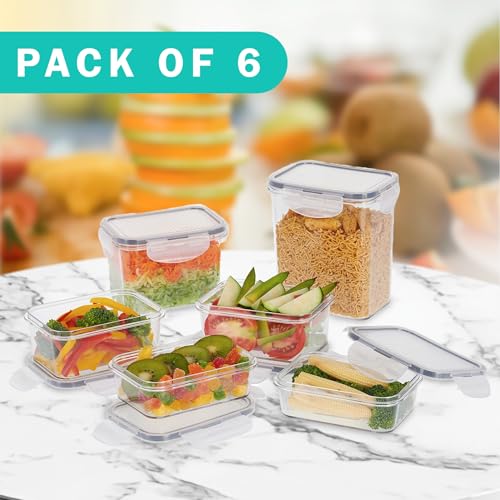 SCL Steelo Steelo Sofresh Plastic Container Set Kitchen Organiser Air Tight Safe US FDA Approved PET Food Grade Heavy Duty Material, BPA Free (Clear,300mlx2,500mlx2,900mlx1,1400mlx1,Pack of 6) - Image 2